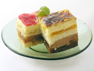 cakes on green glass plate