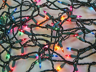 tangle of lighted christmas lights