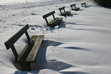 benches in snow
