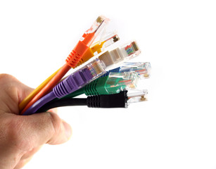 7 colored network cables handheld