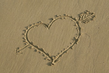 coeur dessiné sur la plage