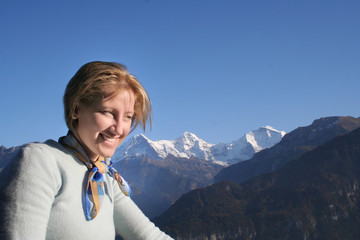 happy woman smile for alpes