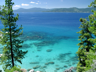 Clear shallow transparent water, Lake Tahoe beach