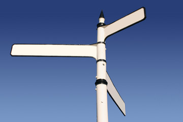 three way old fashioned blank white sign