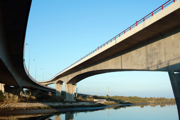 crossing highway viaducts over the river