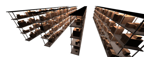 multiple storeroom shelves "above right"
