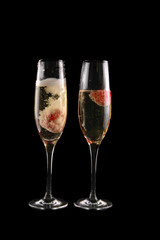 glass of champagne with strawberry