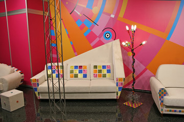 white sofa, color spots