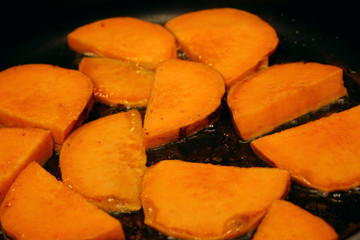 yams cooking in frying pan