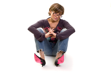 yuppie girl sitting on the floor