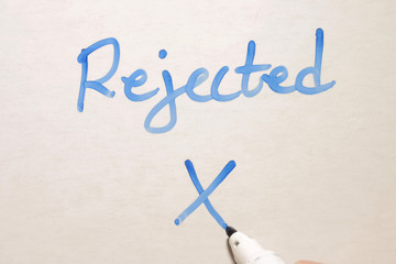 rejected, written on an office whiteboard.