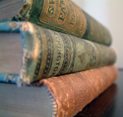 stack of worn books
