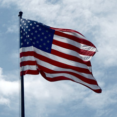 american flag at liberty island, nyc