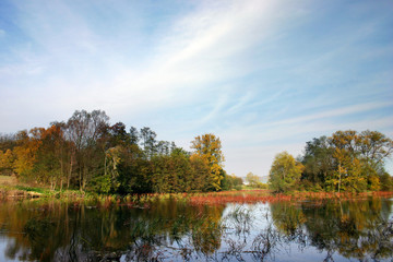 fall colors - autumn countryside - pond