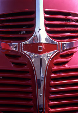 old classics: front end grille of 1946 pickup, red