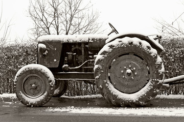 old tractor in winter