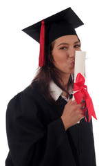 female graduate kissing her diploma