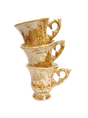 three empty coffee cups on a white background