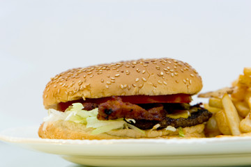 baconburger and fries