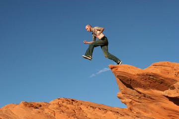 jumping on the red rocks