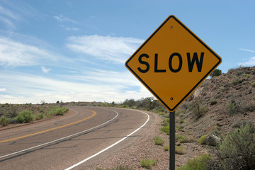 slow road sign - obrazy, fototapety, plakaty