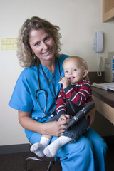 female medical professional with child