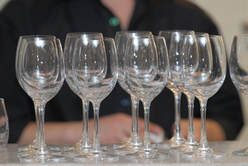 lines of glasses for wine.