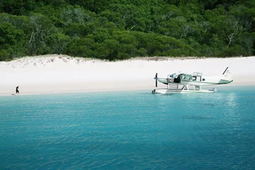 Wall murals Whitehaven Beach, Whitsundays Island, Australia aeroplane arrives on whitehaven beach