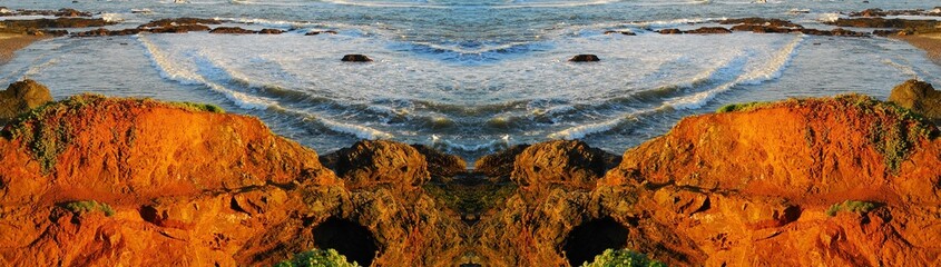 sunset coast rocks panorama