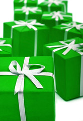 green gifts and ribbon