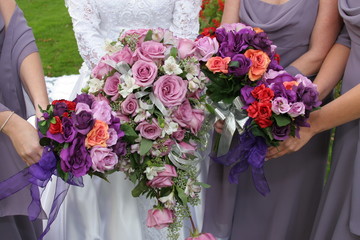 bouquet flowers rose purple wedding bride love