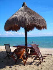 hut at beach in desaru, malaysia in the morning