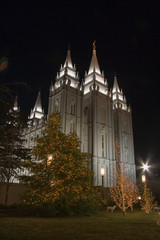 salt lake temple south and east side with christma