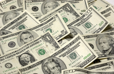 array of usa paper money