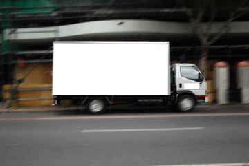 blank fast truck in city