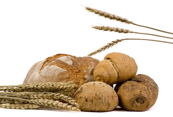 assorted breads with wheat isolated