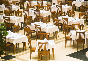 the covered tables in restaurant