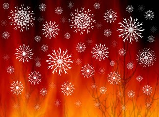 snowflakes on misty fiery background