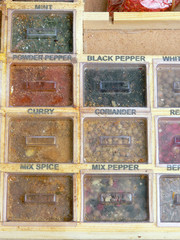 spices on a wooden box