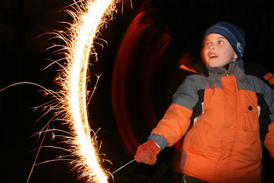 Child With Moving Sparkler