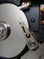 closeup inside a harddisk