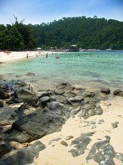 pier and beach, islands near kota kinabalu, sabah,