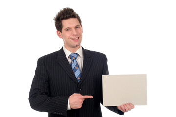 businessman holding blank sign