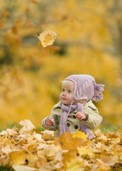 baby in autumn leaves