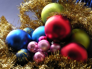 brilliant multi-color balls on a christmas tree