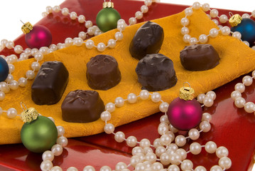 chocolates on christmas plate