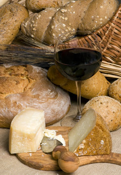 Red Wine With Cheese And Bread 3