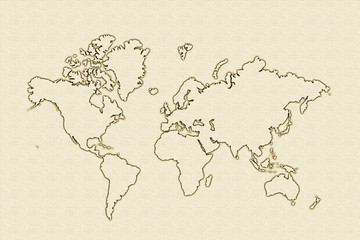 Fototapeta na wymiar carte du monde sur vieux papier jauni