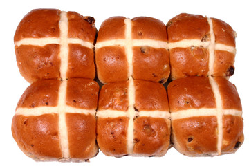 six easter hot cross buns