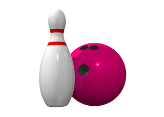 single bowling pin with bowling ball